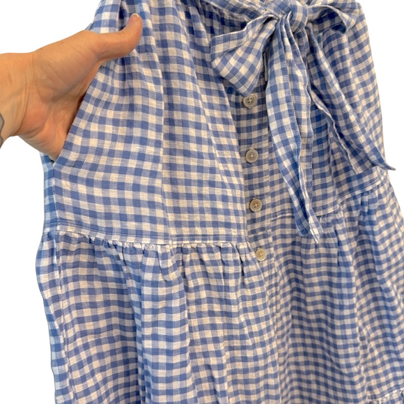 POLO Ralph Lauren Blue Gingham Linen Tiered Ruffle Midi Skirt w/ Pockets Sz 4 - Picture 4 of 15